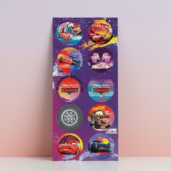 Adesivo Decorativo Redondo Carros Disney - 30 Adesivos - Disney Original - Regina