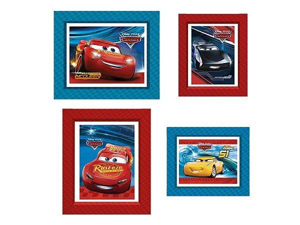Quadrinho Decorativo c/ Moldura Festa Carros - 04 Unidades - Disney Original - Rizzo