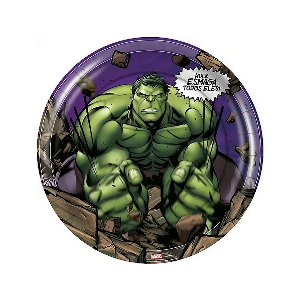 Prato de Papel Redondo - Incrível Hulk - 12 unidades - Disney Original - Rizzo