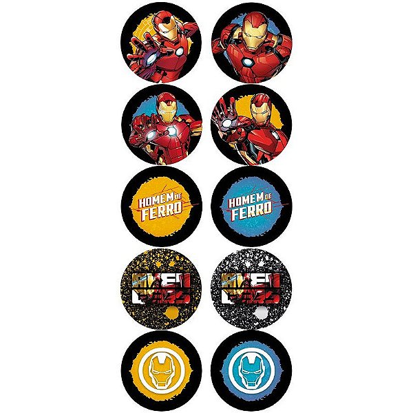 Adesivo Redondo Festa Homem de Ferro - 30 unidades - Disney Original - Rizzo