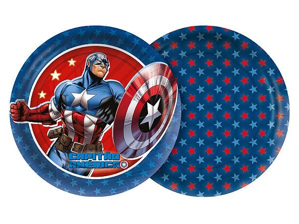Prato Redondo Festa Vingadores Capitão América 18cm - 12 Unidades - Disney Original -  Festas