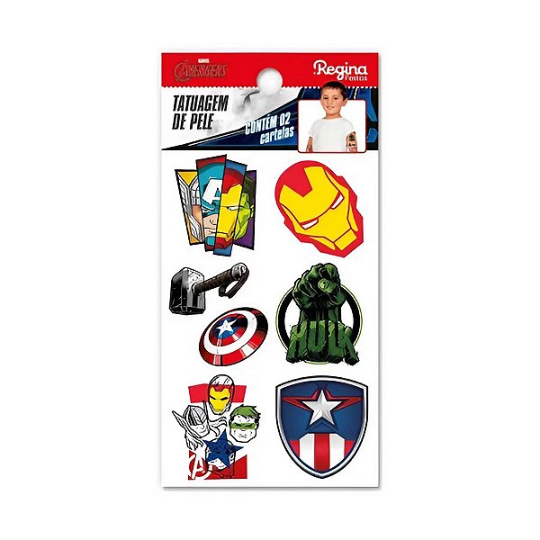 Tatuagem Temporária para Pele - Vingadores - 12 unidades - Disney Original - Rizzo