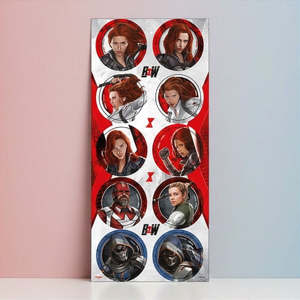 Adesivo Redondo Decorativo Festa Viúva Negra - 30 unidades - Disney Original - Rizzo