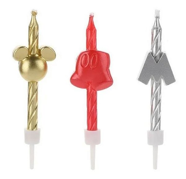 Vela Palito Mickey Metalizada com 3 unidades - Disney Original - Rizzo