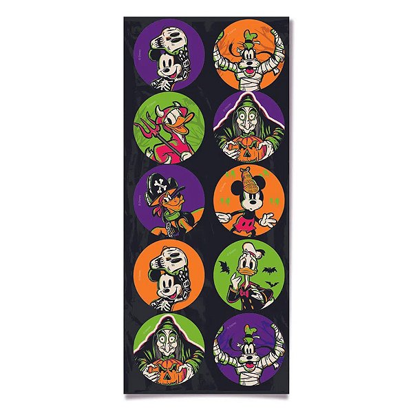 Adesivo Redondo - Halloween Disney 100 anos - 30 unidades - Disney Original - Rizzo