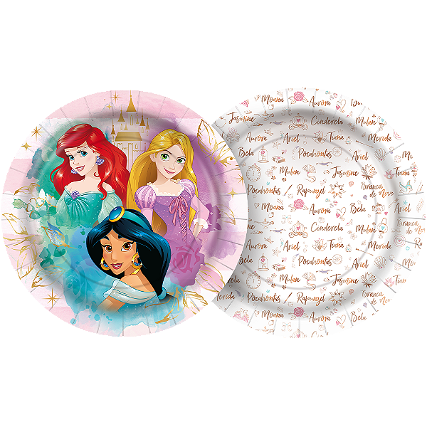 Prato Papel Redondo 18cm - Festa Princesas Disney - 12 unidades - Disney Original - Rizzo