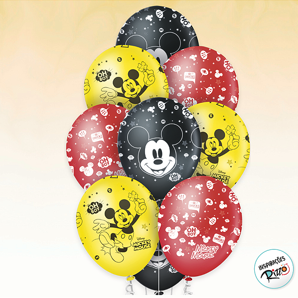 Balão de Festa Decorado Mickey Clássico 12" - 10 unidades - Disney Original - Rizzo