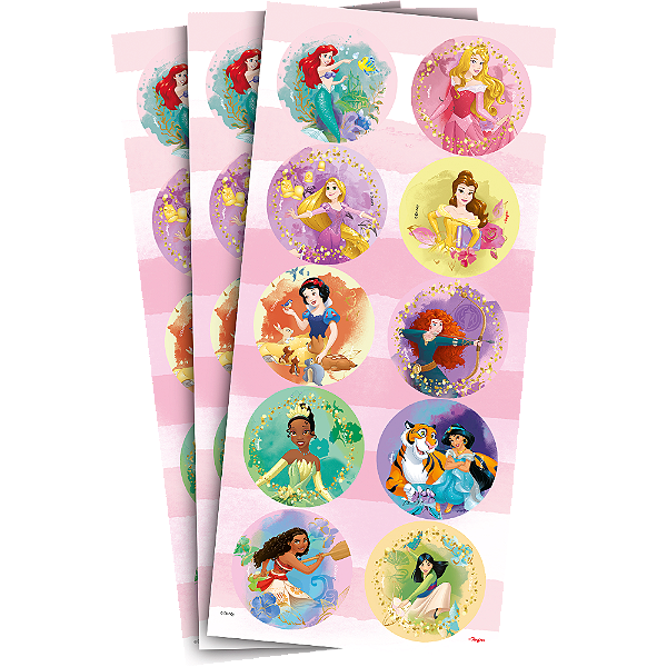 Adesivo Redondo Decorativo - Princesas Disney - 30 unidades - Disney Original - Rizzo