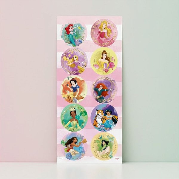 Adesivo Redondo Decorativo - Princesas Disney - 30 unidades - Disney Original - Rizzo