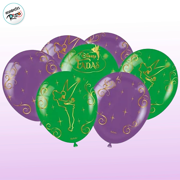 Balão Festa Fadas 9" - 25 unidades - Disney Original - Rizzo Festas
