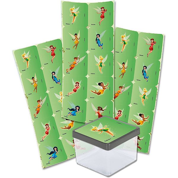 Adesivo Quadrado Festa Fadas - 30 unidades - Disney Original - Rizzo