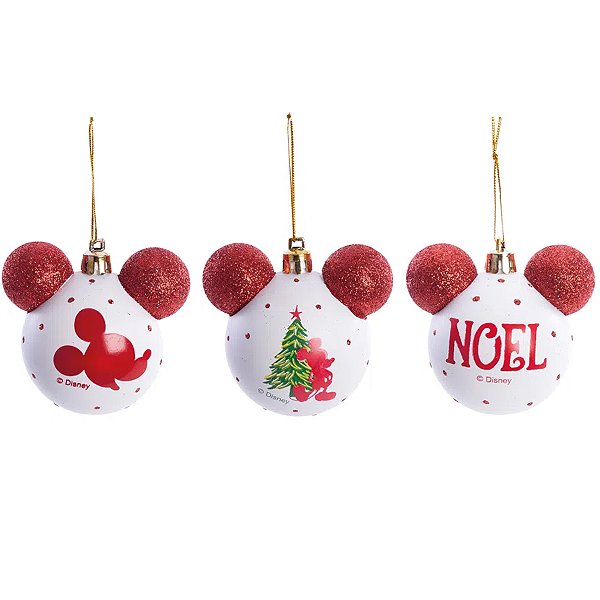 KIt Bolas de Natal Disney Mickey - Sortido - Vermelho e Branco - 10 cm  - 2 unidades - Disney Original - Rizzo