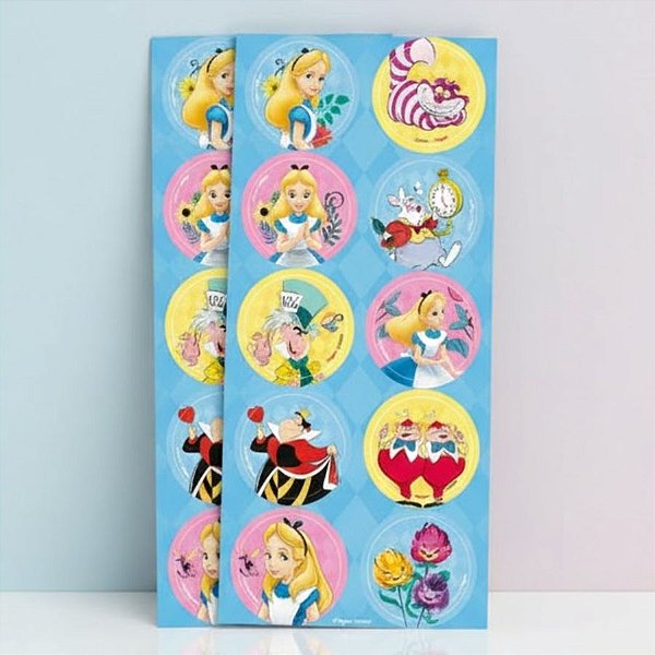 Adesivo Redondo - Alice no Pais das Maravilhas - 30 unidades - Disney Original - Rizzo