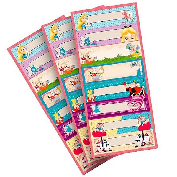 Adesivo Retangular - Alice no Pais das Maravilhas - 24 unidades - Disney Original - Rizzo
