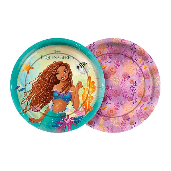 Prato de Papel Redondo - A Pequena Sereia - 8 unidades - Disney Original - Rizzo