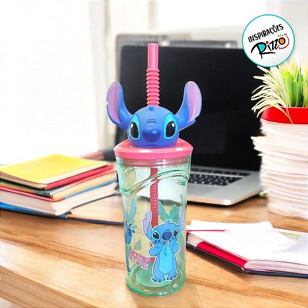 Copo De Plástico 3D Com Canudo - Stitch - 360ml - 1 unidade - Disney Original - Rizzo