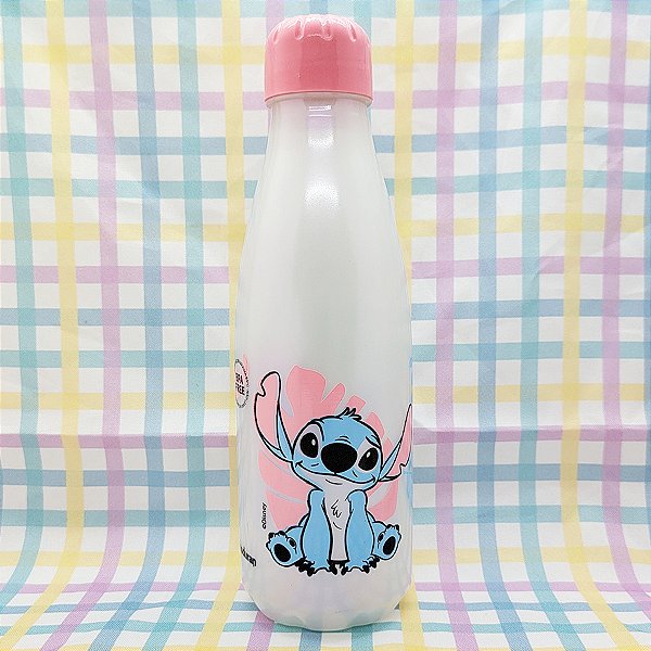 Garrafa Squeeze Pet Paris - Stitch - Branco Tampa Rosa - 600ml  23cm - 1 unidade -  Disney Original - Rizzo