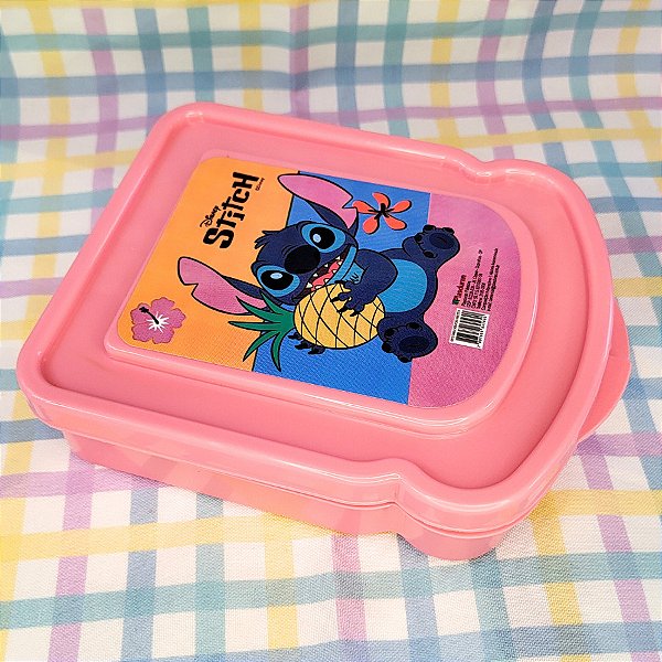 Sanduicheira/Porta Frios Rosa - Stitch Segurando Abacaxi - 16cm - 1 unidade - Disney Original - Rizzo