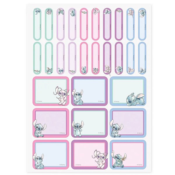 Etiquetas Adesivas - Stitch e Angel - 4 a 4,5cm - 58 unidades - Disney Original - Rizzo