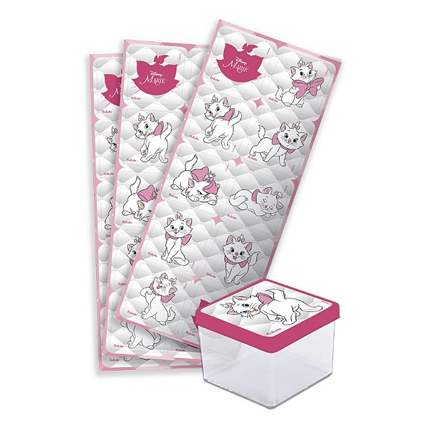 Adesivo Quadrado Festa Marie - 30 unidades - Disney Original - Rizzo