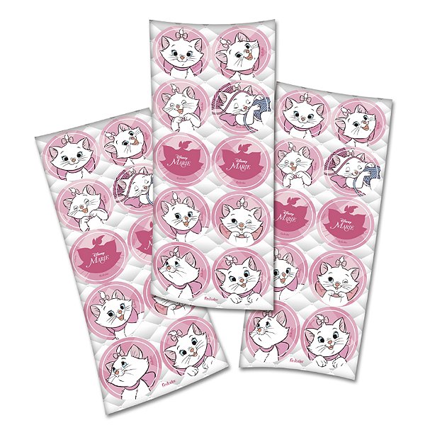 Adesivo Redondo Festa Marie - 30 unidades - Disney Original - Rizzo