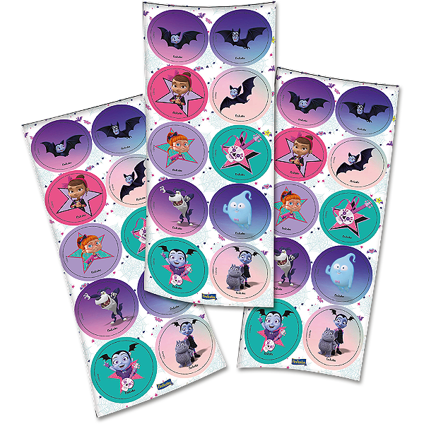 Adesivo Redondo Festa Vampirina - 30 unidades - Disney Original - Rizzo Festas