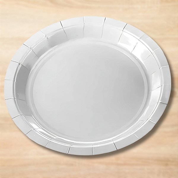 Prato de Papel Redondo Biodegradável Branco - 18cm - 25 unidades - Silver Festas - Rizzo