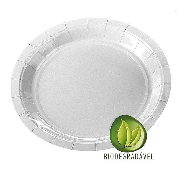 Prato de Papel Biodegradável Branco 18cm - 10 unidades - Silverplastic - Rizzo