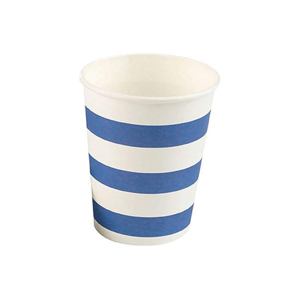 Copo papel Listrado Azul Biodegradável - 10 unidades - 270 ml - Rizzo