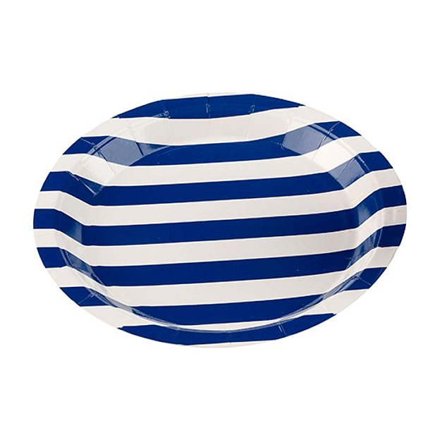Prato Papel Biodegradável Listrado Azul - 10 unidades - 18 cm - Rizzo