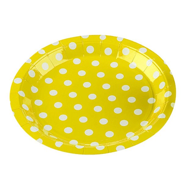 Prato Papel Biodegradável Poa Amarelo - 10 unidades - 18 cm - Rizzo
