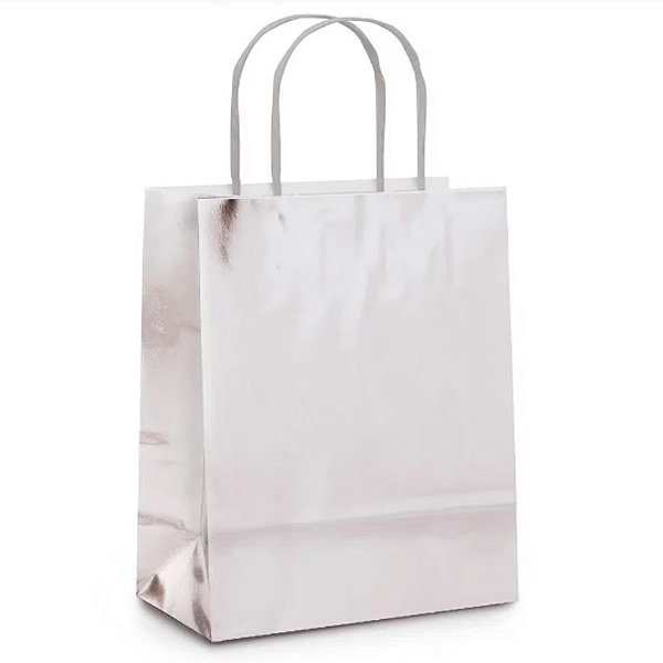 Sacola de Papel P 21,5x15x8cm - Prata Metalizada - 10 unidades - Cromus - Rizzo