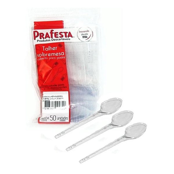 Colher Sobremesa Transparente - 50 unidades - Prafesta