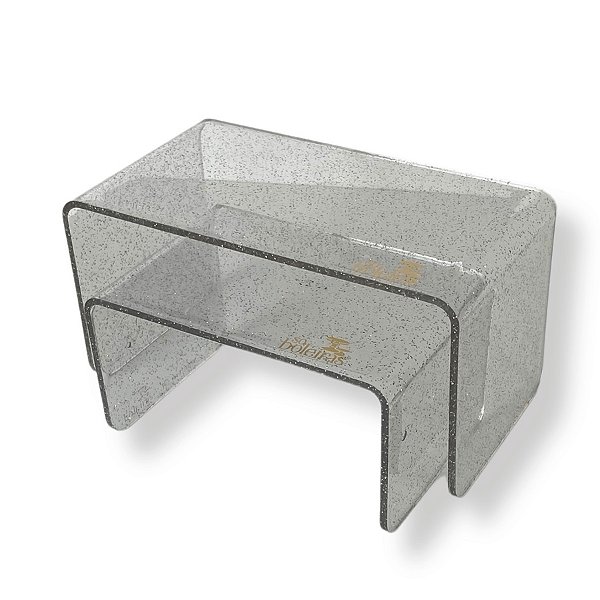 Kit Suporte para Doces Elevadores Clean Glitter - Prata - 2 unidades - Só Boleiras - Rizzo