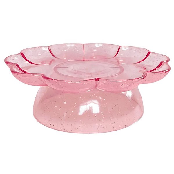 Bandeja Flower Com Pé - 205mm - Rosa Bebê Com Glitter - 1 unidade - Só Boleiras - Rizzo