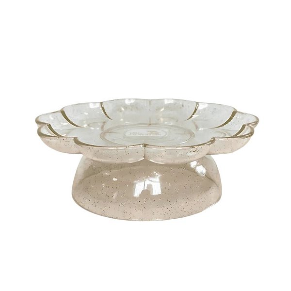 Bandeja Flower Com Pé - 180mm - Transparente Dourado Com Glitter - 1 unidade - Só Boleiras - Rizzo