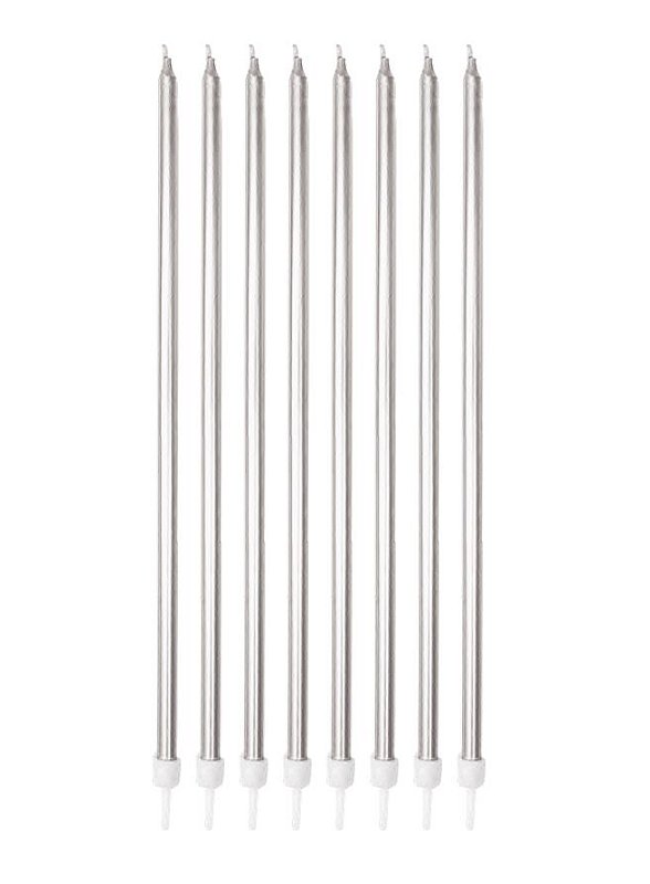 Vela Palito Gigante Metalizada Prata - 8 unidades - Rizzo