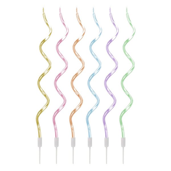 Vela Espiral Metalizada Candy Color Sortida - 6 unidades - Rizzo