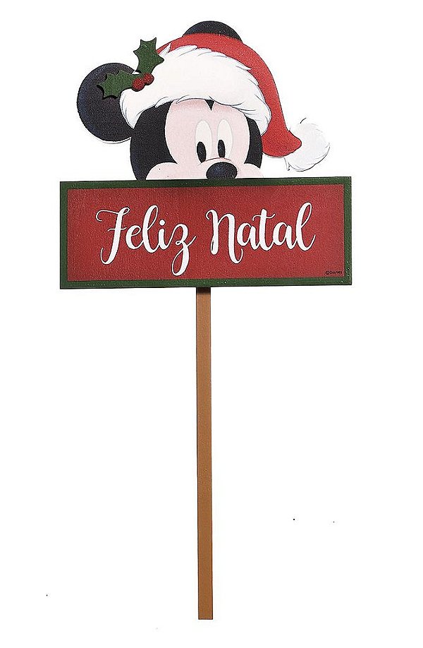 Pick  para Jardim para Decoração Mickey Feliz Natal 35cm - 01 unidade Natal Disney - Disney Original - Rizzo