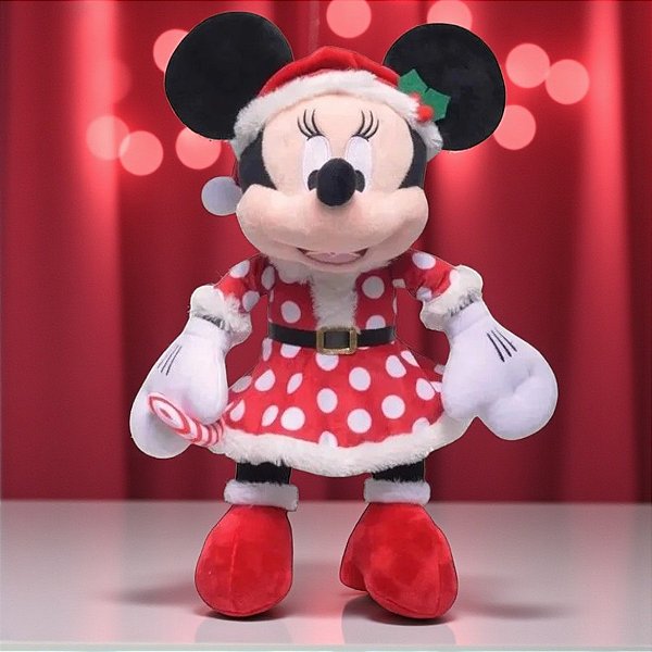 Pelúcia Minnie Com Vestido Poá Natal - 30cm - Disney Original - 01 Unidade