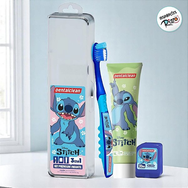 Kit Escovação Infantil Premium - Stitch - Verde - 1 unidade - Disney Original - Rizzo