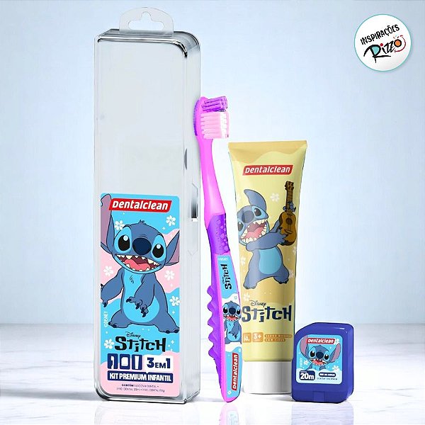 Kit Escovação Infantil Premium - Stitch - Amarelo - 1 unidade - Disney Original - Rizzo