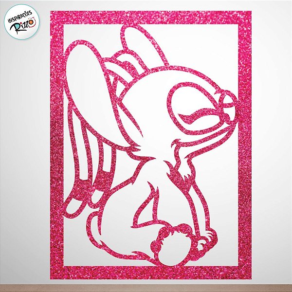 Quadro Decorativo - Angel Glitter Rosa - 38x28cm - 1 unidade - Disney Original - Rizzo