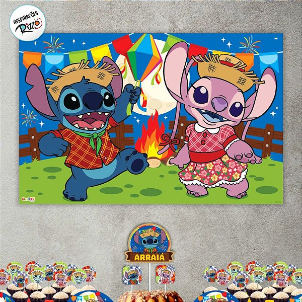 Painel TNT Stitch Junino - 85x55cm - 1 unidade - Disney Original - Rizzo