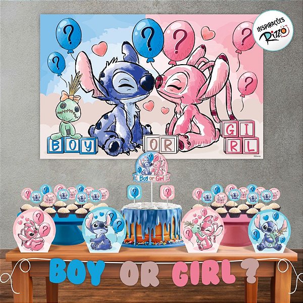 Kit Festa Fácil - Chá Revelação Stitch e Angel - 33 Itens - 1 unidade - Disney Original - Piffer