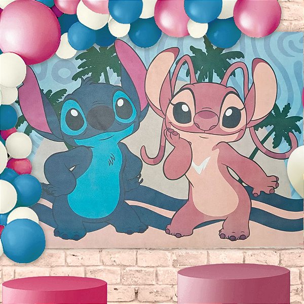 Painel Grande TNT Stitch e Angel - 140x103cm - 1 unidade - Disney Original - Rizzo