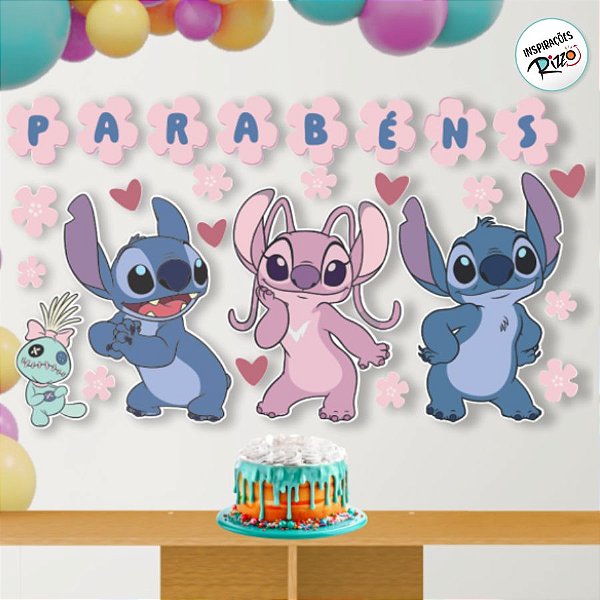 Kit Painéis Impressos em EVA - Stitch e Angel - 26 Itens - 1 unidade - Disney Original - Rizzo