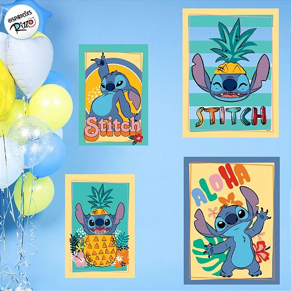 Quadros Decorativos - Stitch - 4 unidades - Disney Original - Rizzo