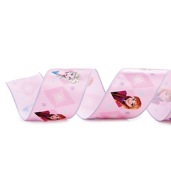 Fita Decorativa Aramada de Natal - Elsa e Anna - 6,3cm x 9,14m - 1 unidade - Disney Original - Rizzo