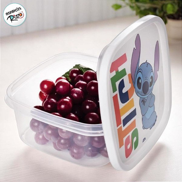 Pote de Plástico Quadrado - Stitch - 1,1l - 16x16cm - 1 unidade - Disney Original - Rizzo